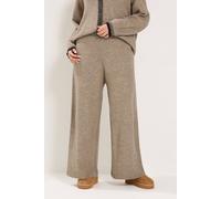 Yours Women's Contrast Ribbed Wide Leg Trousers in Natural | Size: 30/32