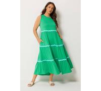 Yours Women's Contrast Swirl Tiered Maxi Dress in Green | Size: 14