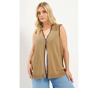 Yours Women's Contrast Trim Knitted Waistcoat in Camel | Size: 26-28 Yours Camel 26-28