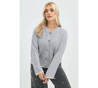 Yours Women's Contrast Trim Ribbed Cardigan Sweater in Grey | Size: 18/20