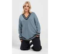 Yours Women's Contrast V-Neck Knitted Jumper in Blue | Size: 26-28 Yours Blue 26-28