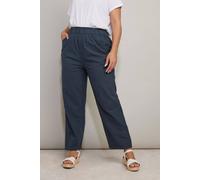 Yours Women's Cool Cotton Wide Leg Trousers in Blue | Size: 18R