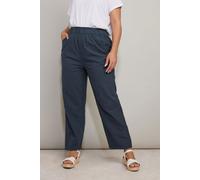 Yours Curve Navy Cool Cotton Wide Leg Trousers - Women's - Plus Size Curve