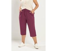 Yours Women's Cotton Cropped Trousers in Burgundy | Size: 26/28