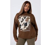 Yours Limited Collection Curve Chocolate 'The Wild West' Cow Print Sweatshirt - Women's - Plus Size Curve