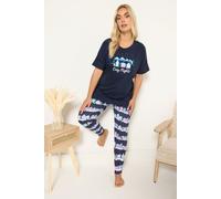 Yours Women's 'Cozy Nights' Cuffed Pyjama Set in Dark Navy | Size: 22-24 Yours Dark Navy 22-24