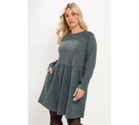 Yours Women's Crew Neck Gathered Dress in Grey | Size: 16