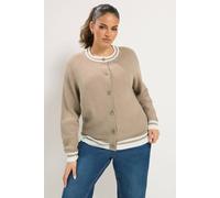 Yours Women's Crew-Neck Knitted Cardigan Sweater in Medium Beige | Size: 22/24