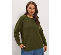 Yours Women's Crew Neck Soft Touch Jumper in Olive | Size: 26/28