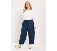 Yours Curve Blue Crinkle Barrel Trousers - Women's - Plus Size Curve
