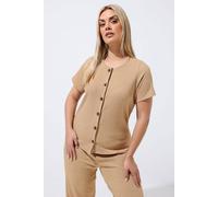 Yours Women's Crinkle Short Sleeve Top in Medium Beige | Size: 14 Yours Medium Beige 14