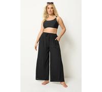 Yours Women's Crinkle Texture Wide Leg Trousers in Black | Size: 14/16