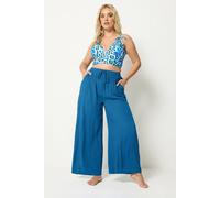 Yours Women's Crinkle Texture Wide Leg Trousers in Cobalt | Size: 10/12