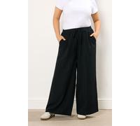 Yours Women's Crinkle Wide Leg Trousers in Black | Size: 20 Yours Black 20