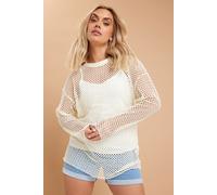 Yours Curve Crochet Crew Neck Sweatshirt - Women's - Plus Size Curve Cream