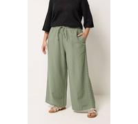 Yours Curve Green Crochet Detail Linen Trousers - Women's - Plus Size Curve
