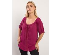 Crochet Detail Tie Front Top Yours Dark Pink 26-28