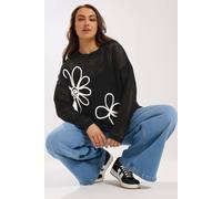 Yours Curve Crochet Knit Floral Knitted Jumper - Women's - Plus Size Curve Black