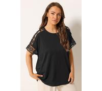 Crochet Sleeve Boxy T-Shirt Yours Black 22-24