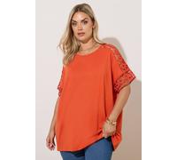 Yours Women's Crochet Sleeve Boxy T-Shirt in Orange | Size: 16 Yours Orange 16