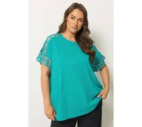 Yours Curve Blue Crochet Sleeve T-Shirt - Women's - Plus Size Curve