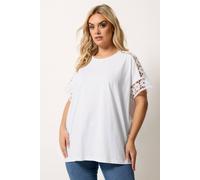 Yours Women's Crochet Sleeve Boxy T-Shirt in White | Size: 16 Yours White 16