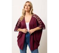 Yours Women's Crochet Sleeve Kimono in Burgundy | Size: 14/16