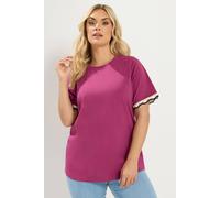 Yours Women's Crochet Trim T-Shirt in Magenta | Size: 18