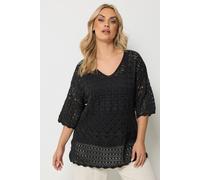 Yours Women's Crochet V-Neck Top in Black | Size: 18/20