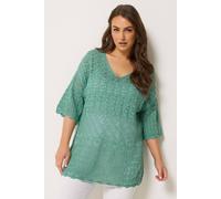 Yours Curve Blue Crochet Tunic Top - Women's - Plus Size Curve