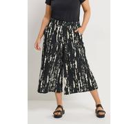 Yours Curve Cropped Abstract Wide Leg Trousers - Women's - Plus Size Curve Black