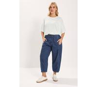 Yours Women's Cropped Barrel Leg Jeans in Dark Blue | Size: 16