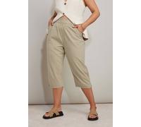 Yours Women's Cropped Cotton Trousers in Light Beige | Size: 26/28