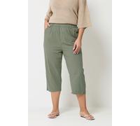 Yours Curve Green Cool Cotton Cropped Trousers - Women's - Plus Size Curve