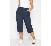 Yours Women's Cropped Cotton Trousers in Mid Navy | Size: 22/24