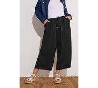 Yours Women's Cropped Wide Leg Linen Trousers in Black | Size: 30/32