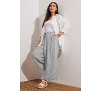 Yours Curve Stripe Wide Leg Ankle Grazer Linen Trousers - Women's - Plus Size Curve Blue