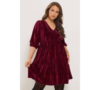 Yours Women's Crushed Velour Tea Dress in Burgundy | Size: 30-32 Yours Burgundy 30-32