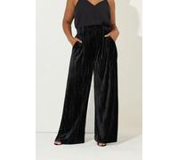 Crushed Velour Wide Leg Trousers Yours Black 22-24