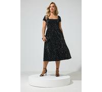 Yours Women's Crushed Velvet Glitter Skater Dress in Black | Size: 24