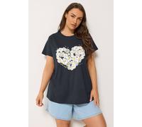 Yours Women's Daisy Heart Print T-Shirt in Dark Navy | Size: 30/32