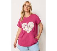 Yours Women's Daisy Heart Print T-Shirt in Dark Pink | Size: 18