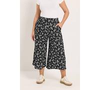 Yours Women's Daisy Print Jersey Culottes in Black | Size: 16 Yours Black 16
