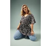 Yours Women's Daisy Print Textured Wrap Top in Black | Size: 26-28 Yours Black 26-28