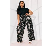 Daisy Print Wide Leg Trousers Yours Black 20