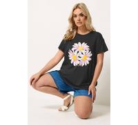 Yours Women's Daisy Stud Embellished T-Shirt in Black | Size: 30/32