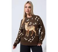 Yours Women's Deer Print Knitted Jumper in Brown | Size: 10/12