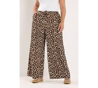 Yours Women's Deer Print Wide Leg Trousers in Chocolate | Size: 30/32S