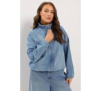 Yours Women's Denim Funnel Neck Bomber Jacket in Mid Blue | Size: 18