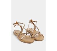 Yours Women's Diamante Asymmetric Strap Sandals In Wide E Fit in Rose Gold | Size: 5E